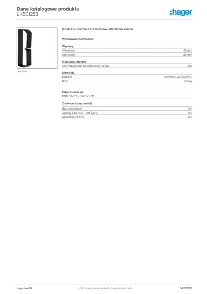 Zdjęcie Hager Dane katalogowe produktu LK501253 | Hager Polska