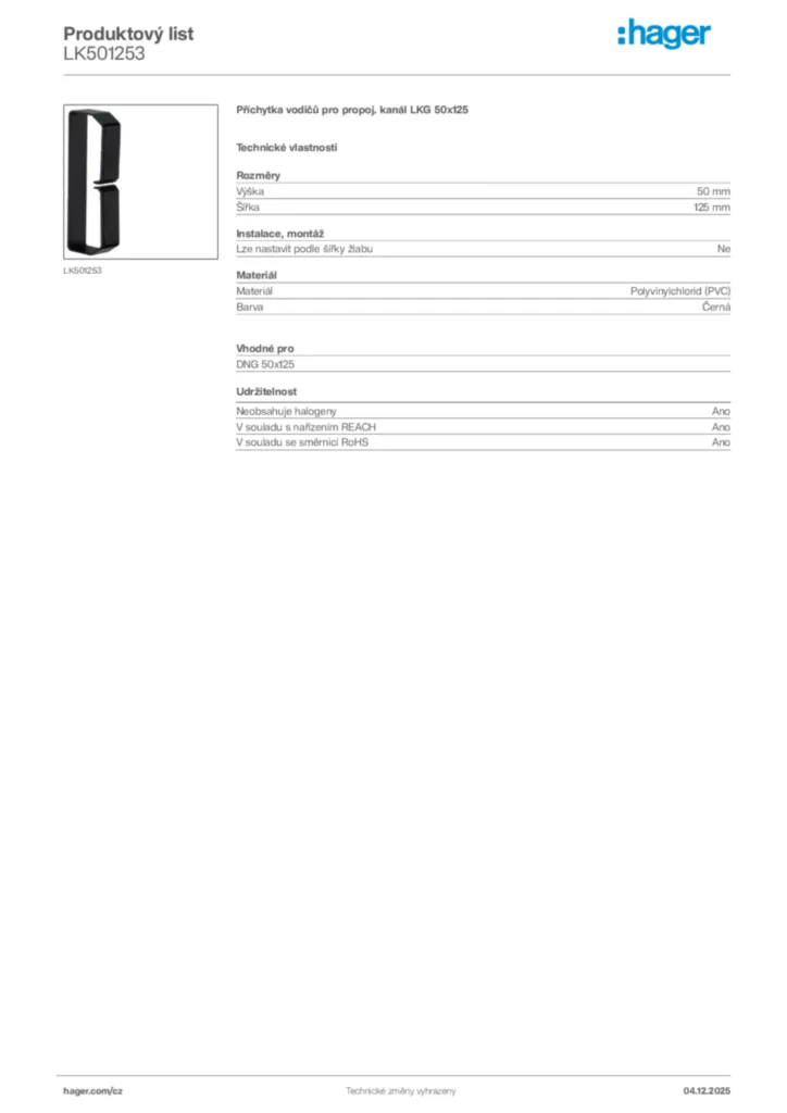 Obrázek Hager Produktový list LK501253 | Hager