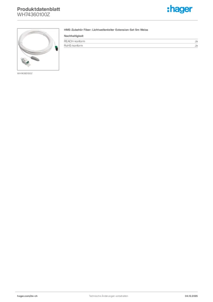 Bild Hager Produktdatenblatt WH74360100Z | Hager Schweiz