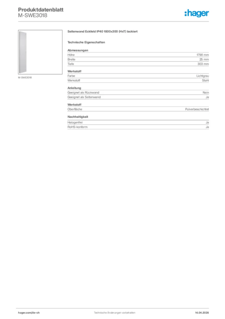Bild Hager Produktdatenblatt M-SWE3018 | Hager Schweiz