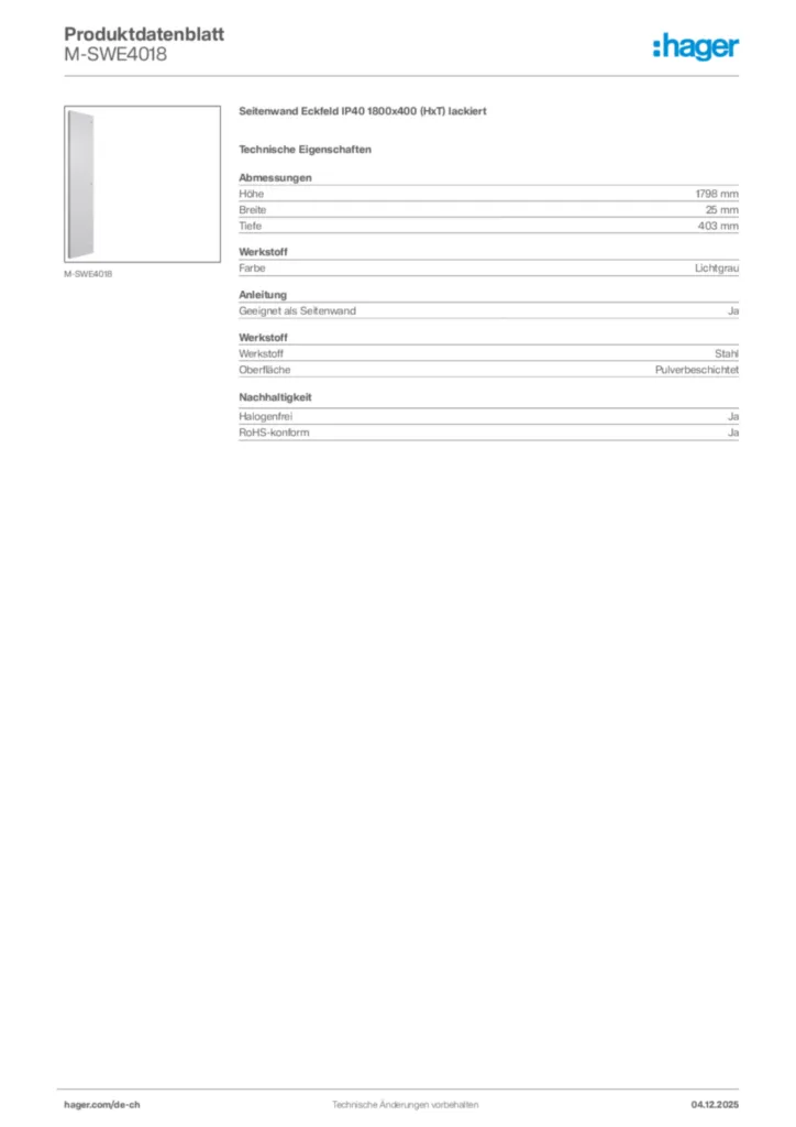 Bild Hager Produktdatenblatt M-SWE4018 | Hager Schweiz