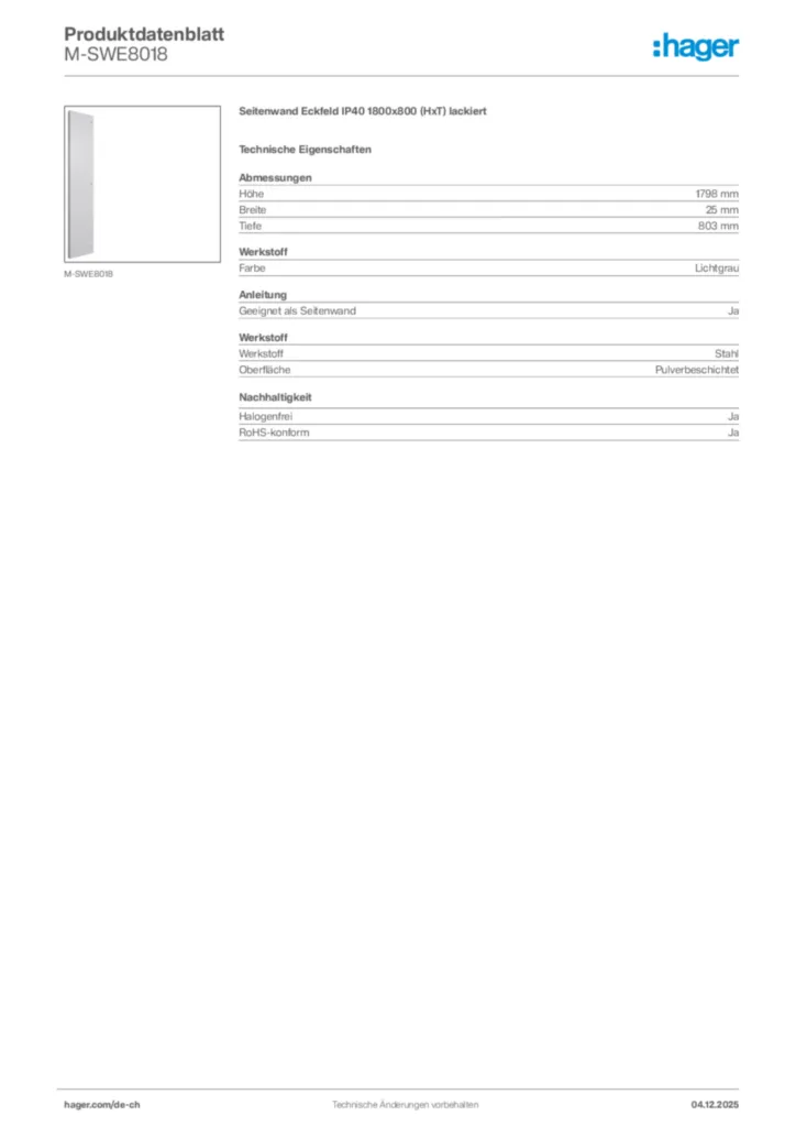 Bild Hager Produktdatenblatt M-SWE8018 | Hager Schweiz