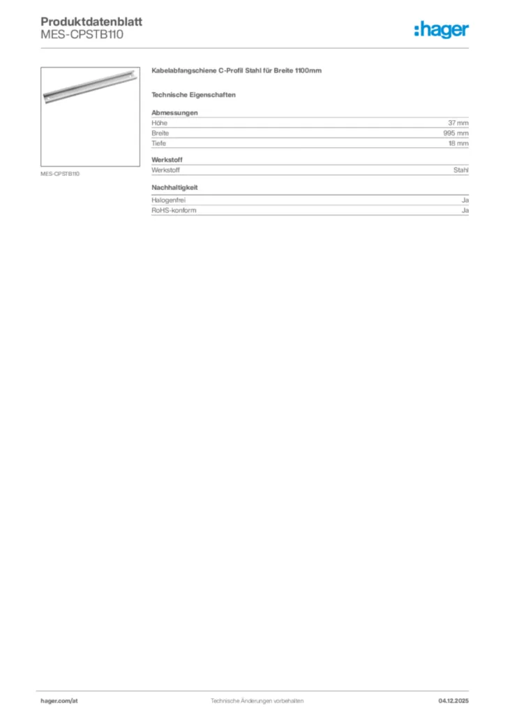 Bild Hager Produktdatenblatt MES-CPSTB110 | Hager Deutschland