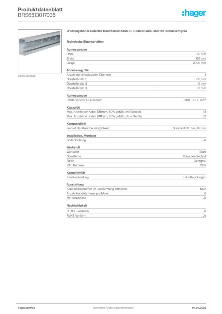 Bild Hager Produktdatenblatt BRS6513017035 | Hager Deutschland
