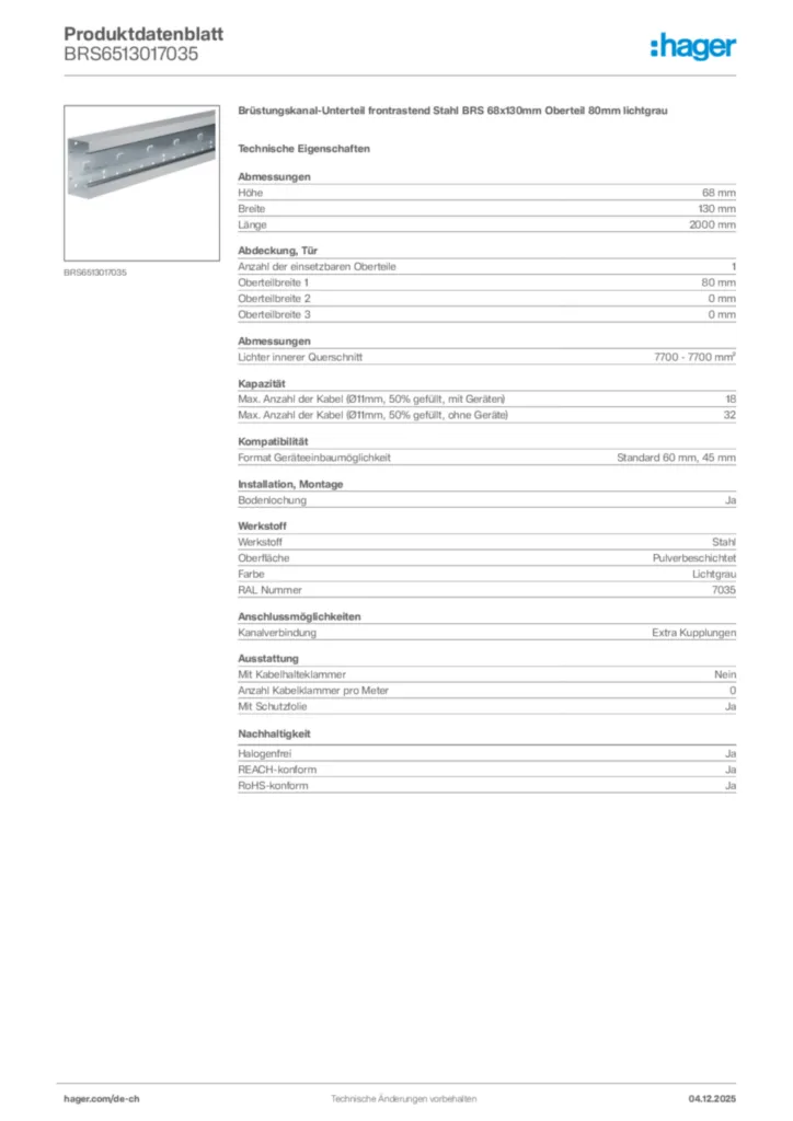 Bild Hager Produktdatenblatt BRS6513017035 | Hager Schweiz