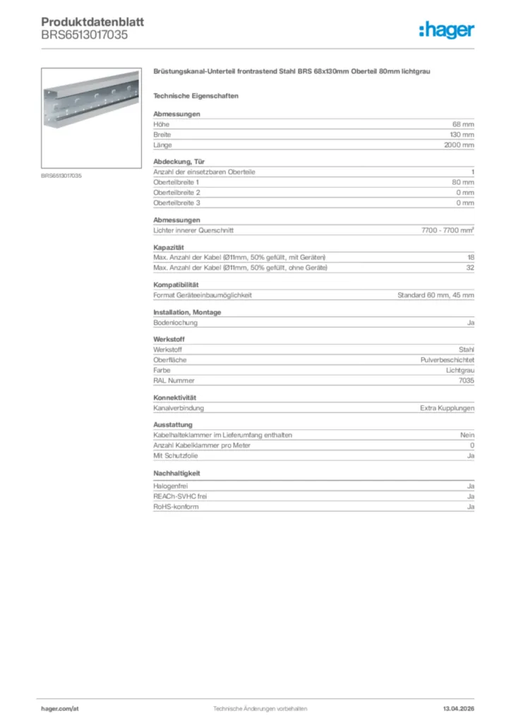 Bild Hager Produktdatenblatt BRS6513017035 | Hager Deutschland