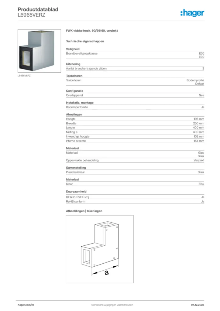 Afbeelding Hager Productdatablad L6965VERZ | Hager Nederland