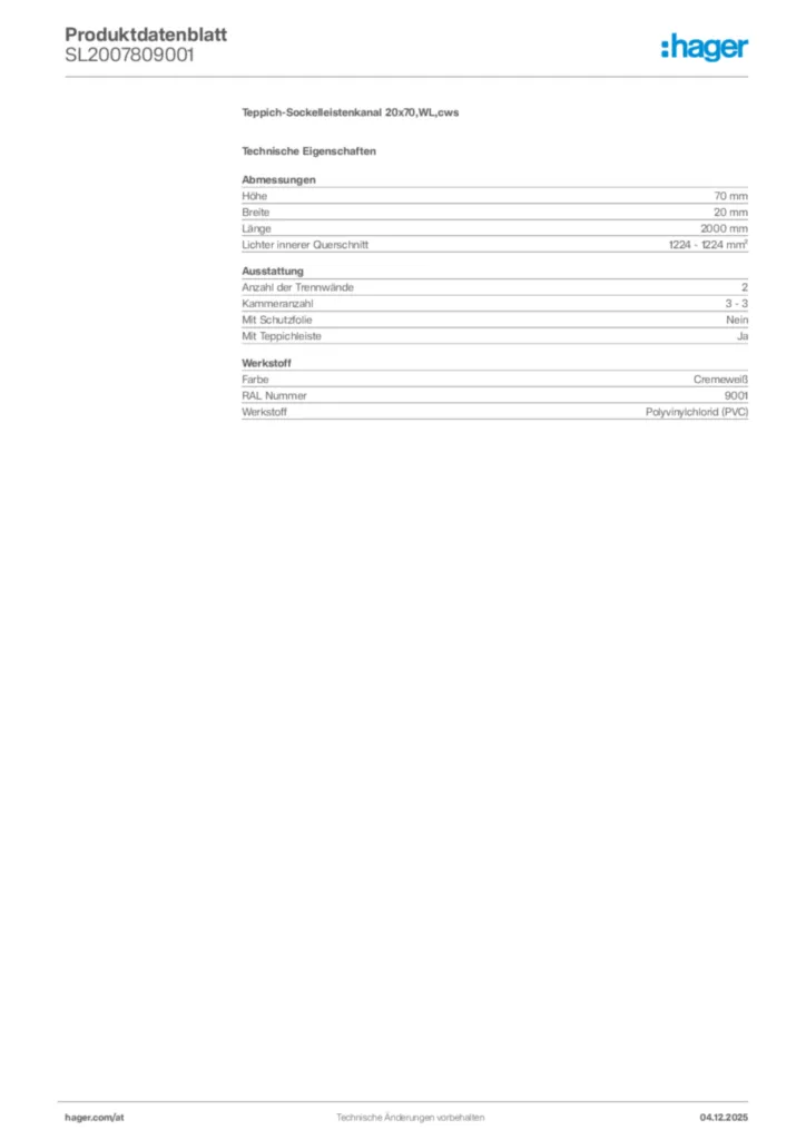 Bild Hager Produktdatenblatt SL2007809001 | Hager Deutschland