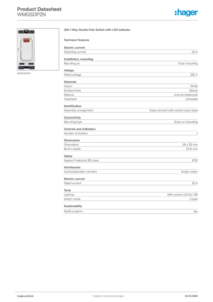 Image Hager Product data sheet WMGSDP2N  | Hager