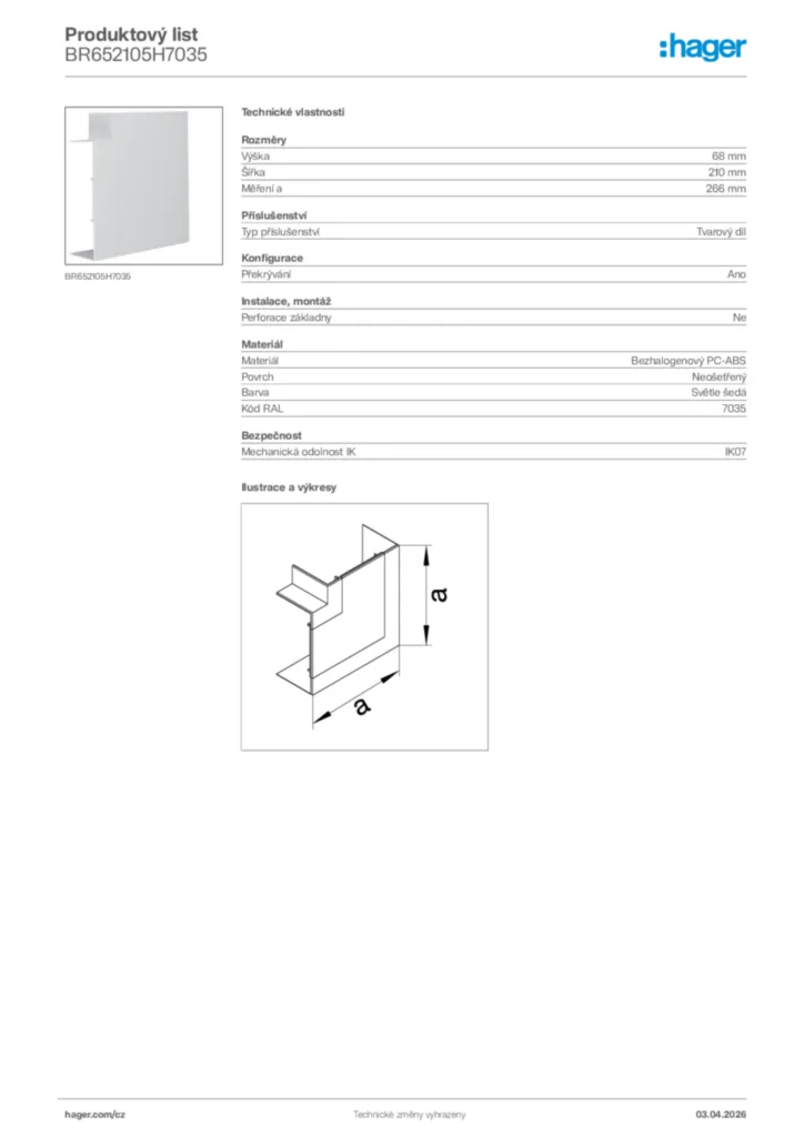 Obrázek Hager Product data sheet BR652105H7035 | Hager