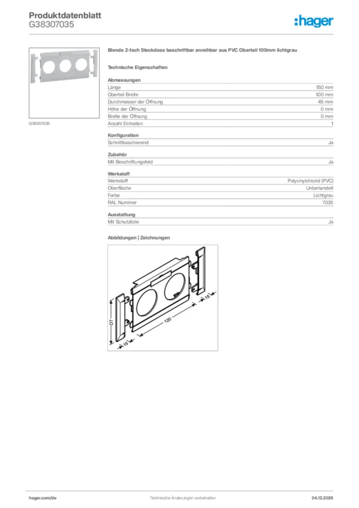 Bild Hager Produktdatenblatt G38307035 | Hager Deutschland
