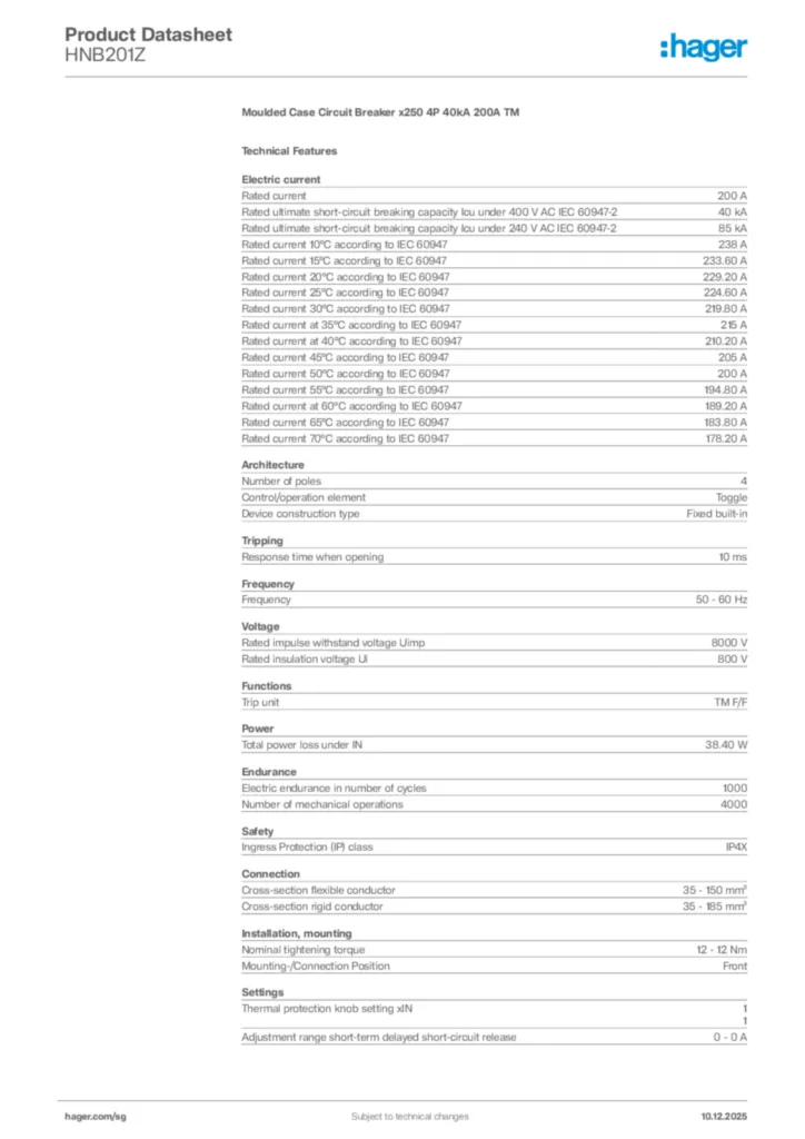 Image Hager Product data sheet HNB201Z  | Hager
