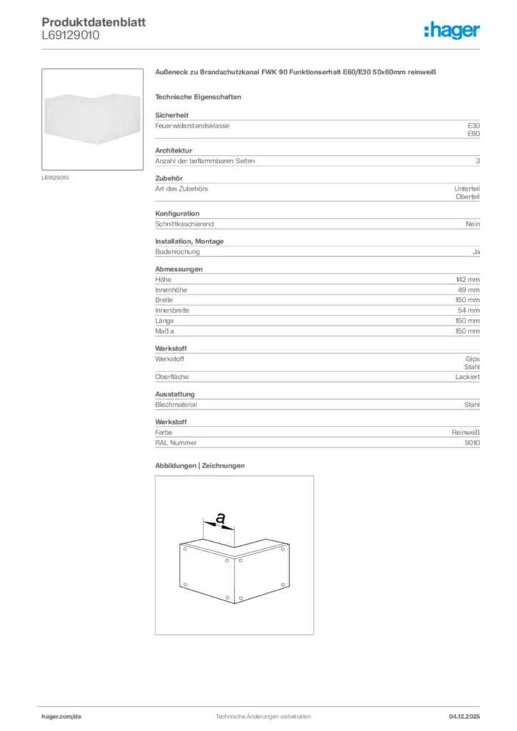 Bild Hager Produktdatenblatt L69129010 | Hager Deutschland