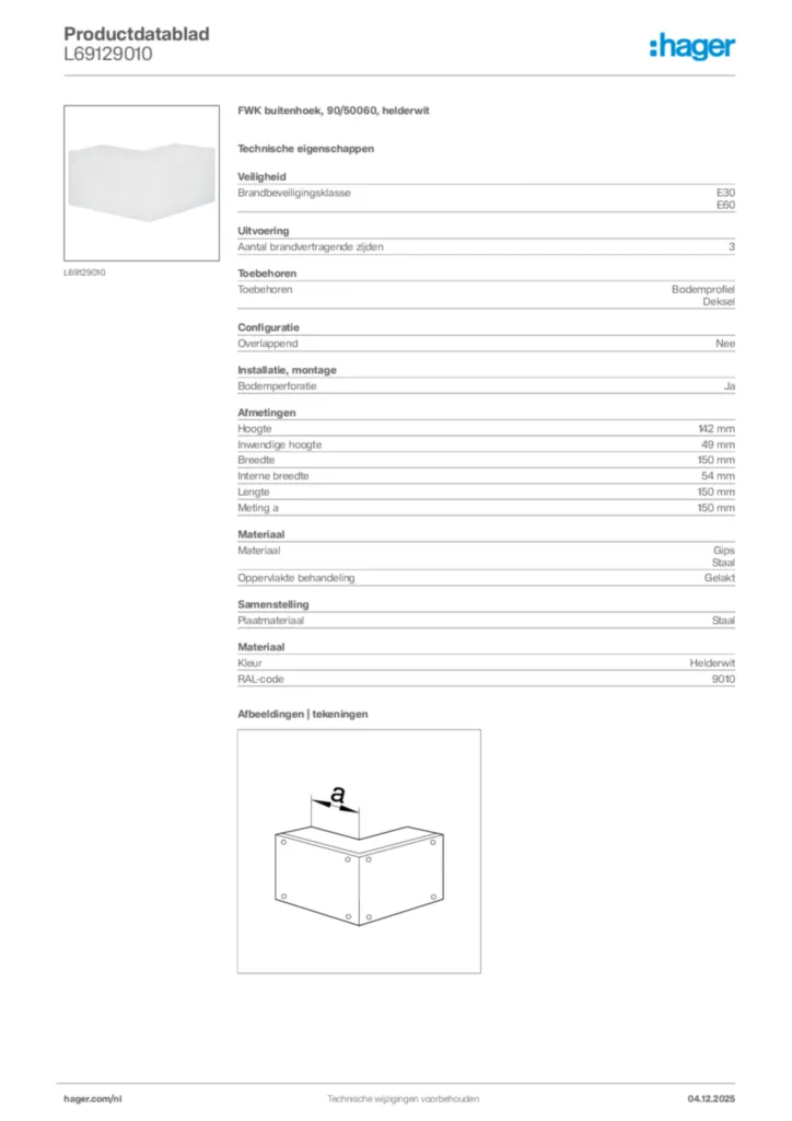 Afbeelding Hager Productdatablad L69129010 | Hager Nederland
