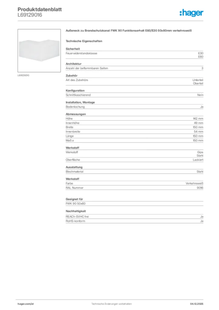 Bild Hager Produktdatenblatt L69129016 | Hager Deutschland