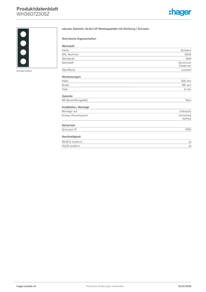 Bild Hager Produktdatenblatt WH36072305Z | Hager Schweiz