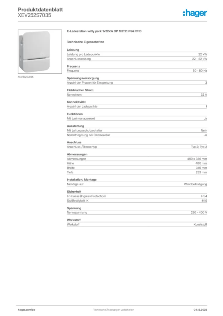 Bild Hager Produktdatenblatt XEV252S7035 | Hager Deutschland