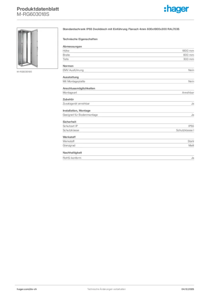 Bild Hager Produktdatenblatt M-RG603018S | Hager Schweiz