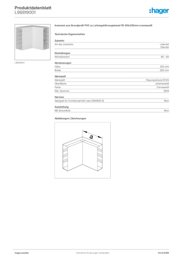 Bild Hager Produktdatenblatt L96819001 | Hager Deutschland