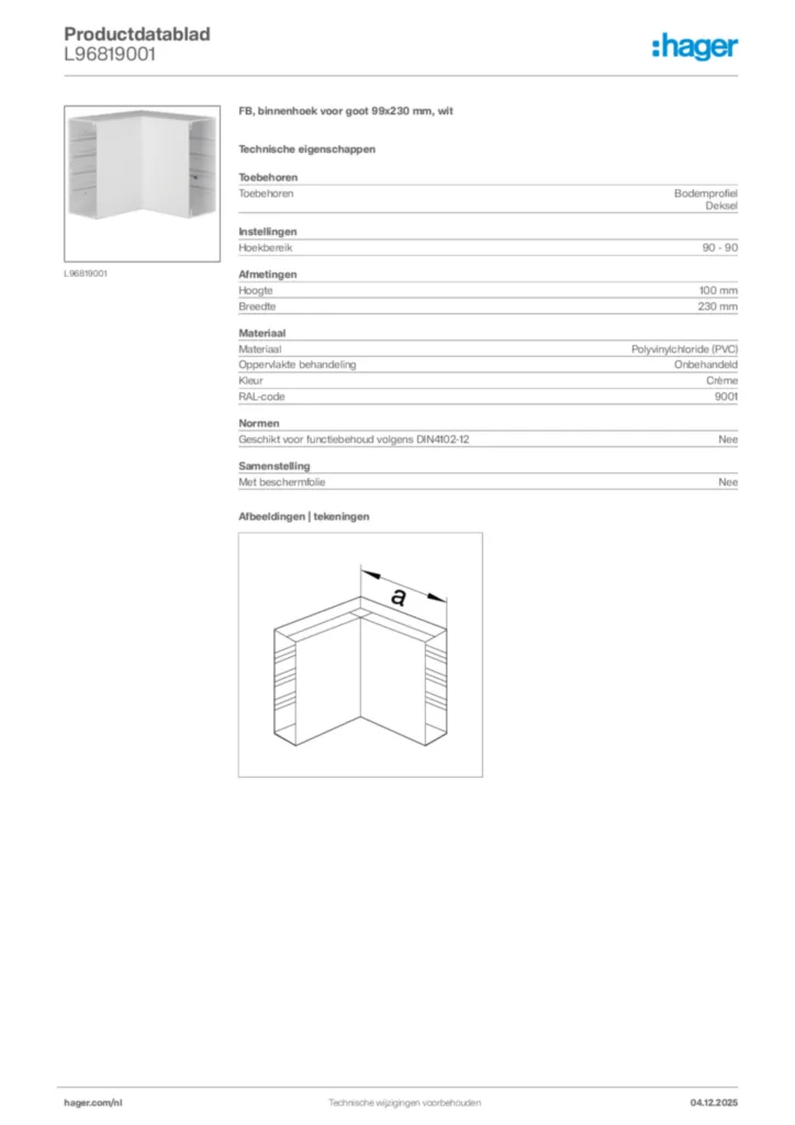 Afbeelding Hager Productdatablad L96819001 | Hager Nederland