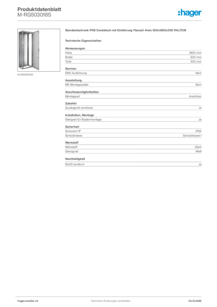 Bild Hager Produktdatenblatt M-RG503018S | Hager Schweiz