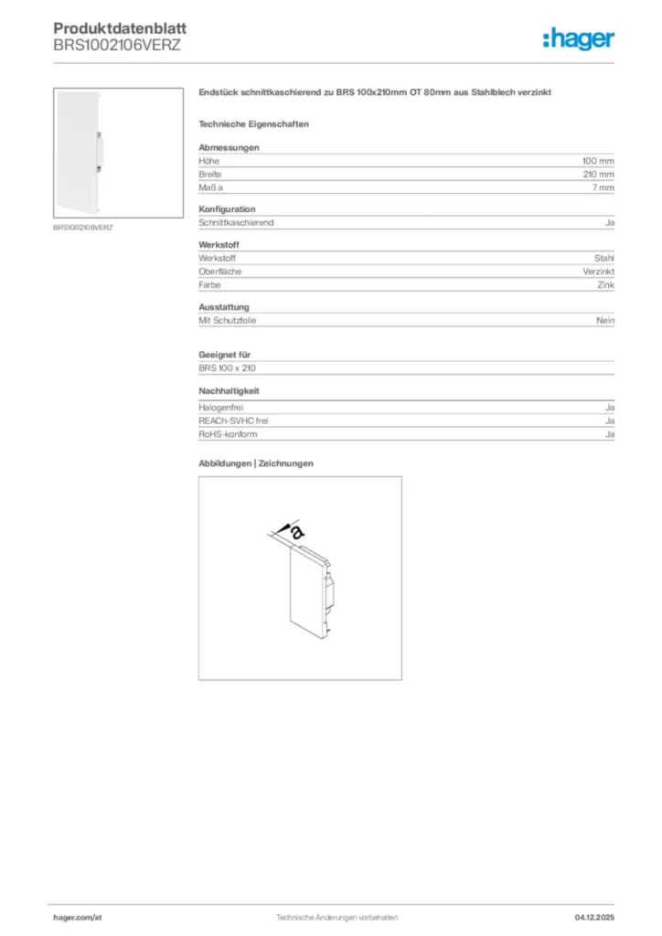 Bild Hager Produktdatenblatt BRS1002106VERZ | Hager Deutschland