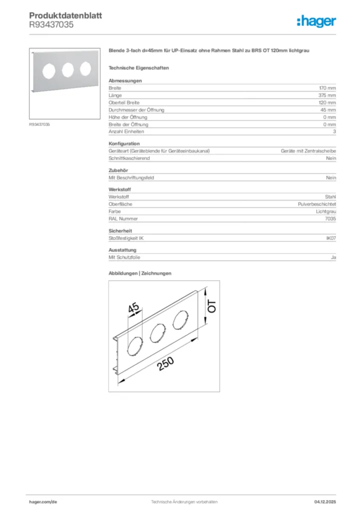 Bild Hager Produktdatenblatt R93437035 | Hager Deutschland