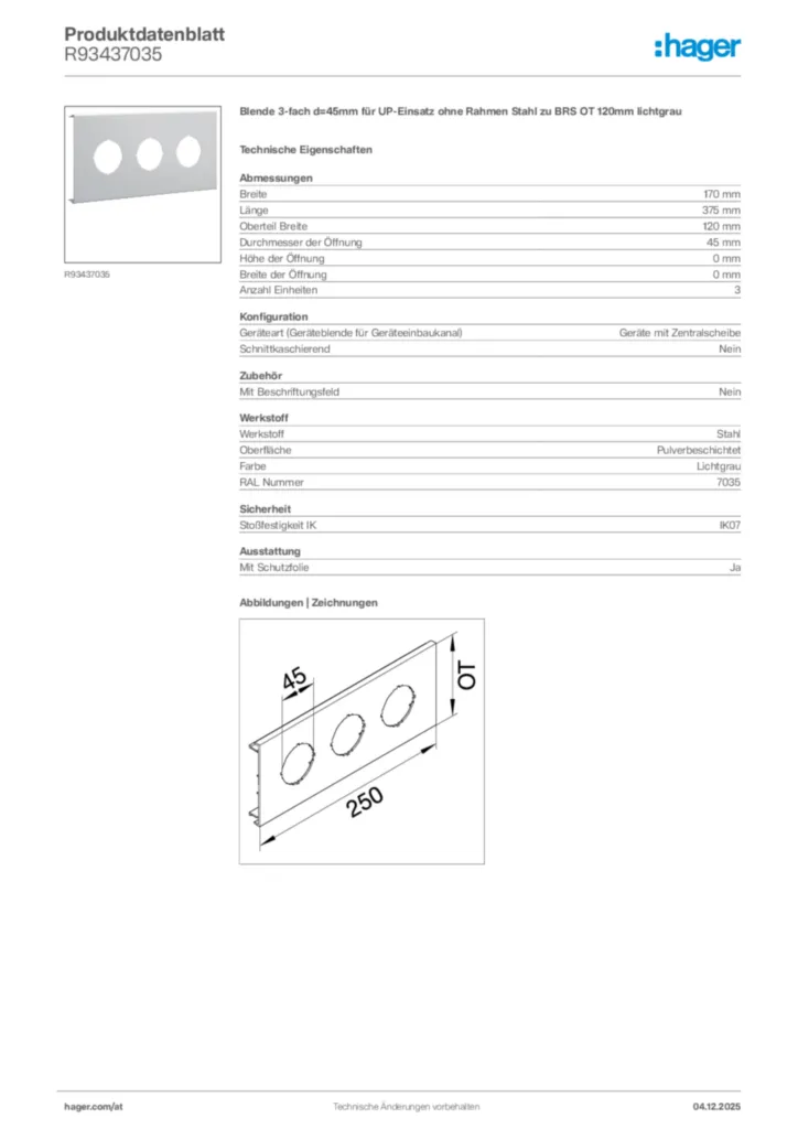 Bild Hager Produktdatenblatt R93437035 | Hager Deutschland