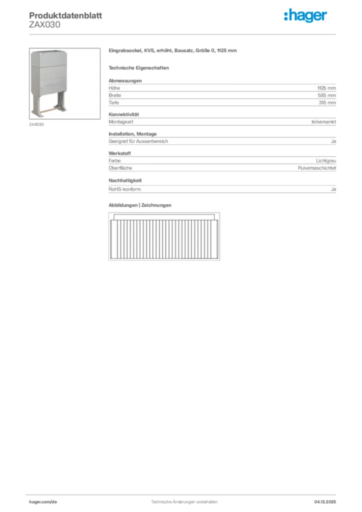 Bild Hager Produktdatenblatt ZAX030 | Hager Deutschland