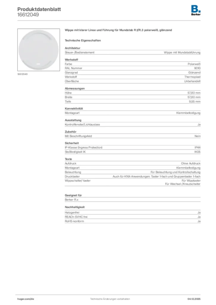 Berker Produktdatenblatt 16612049