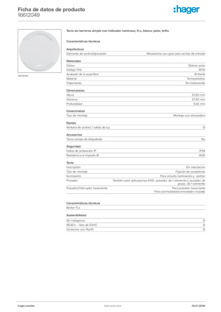 Imagen Hager Ficha de datos de producto 16612049 | Hager España