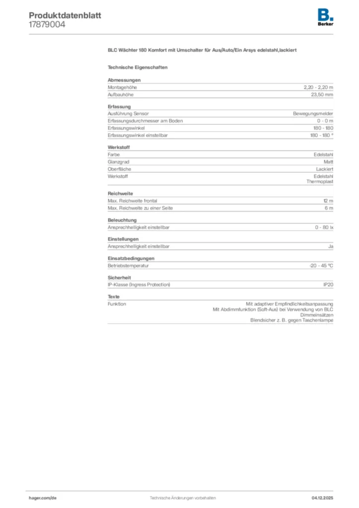 Bild Berker Produktdatenblatt 17879004 | Hager Deutschland