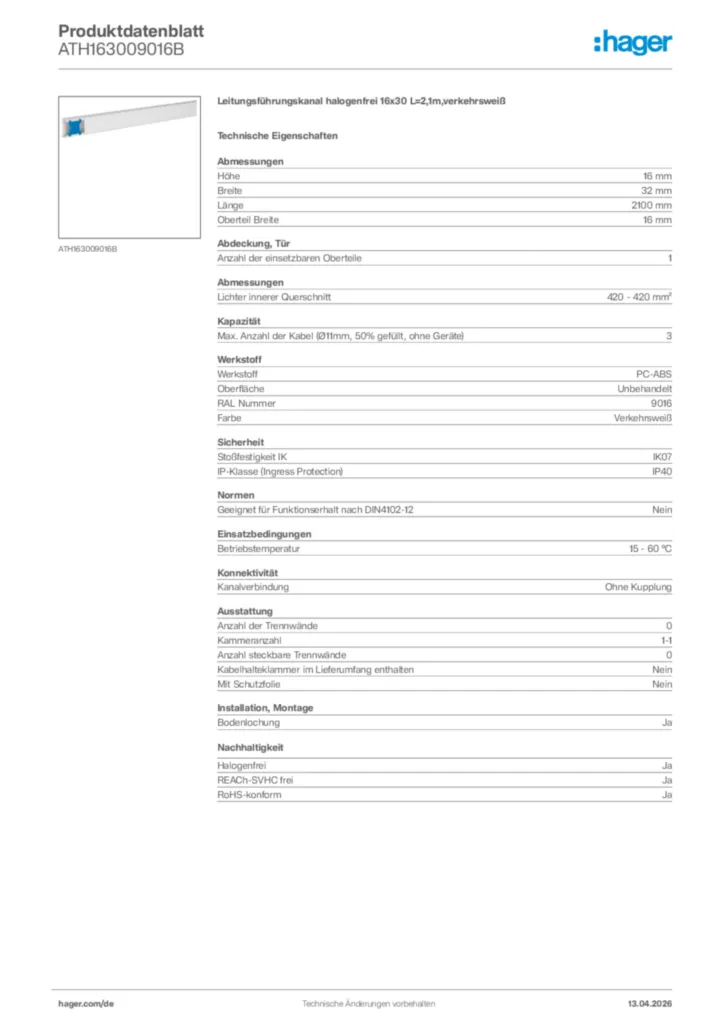 Bild Hager Produktdatenblatt ATH163009016B | Hager Deutschland
