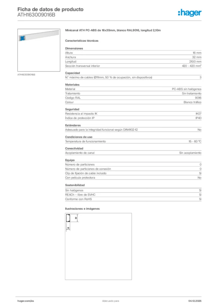 Imagen Hager Ficha de datos de producto ATH163009016B | Hager España
