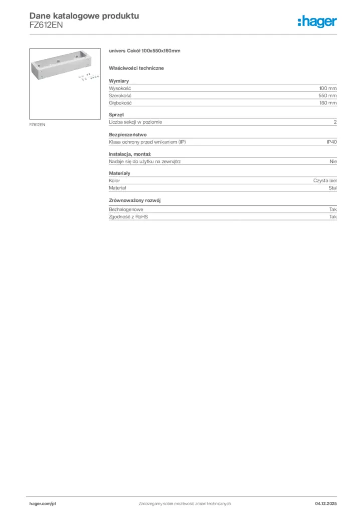Zdjęcie Hager Karta katalogowa FZ612EN | Hager Polska