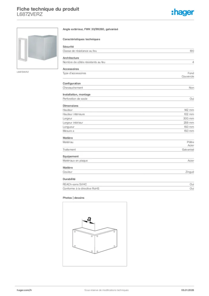 Image Hager Fiche technique du produit L6872VERZ | Hager France