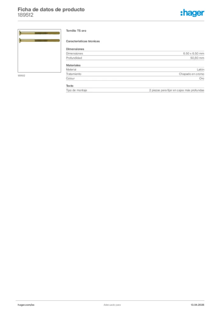 Imagen Hager Ficha de datos de producto 189512 | Hager España