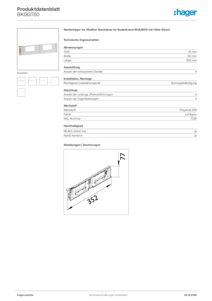 Bild Hager Produktdatenblatt BKGGT80 | Hager Deutschland