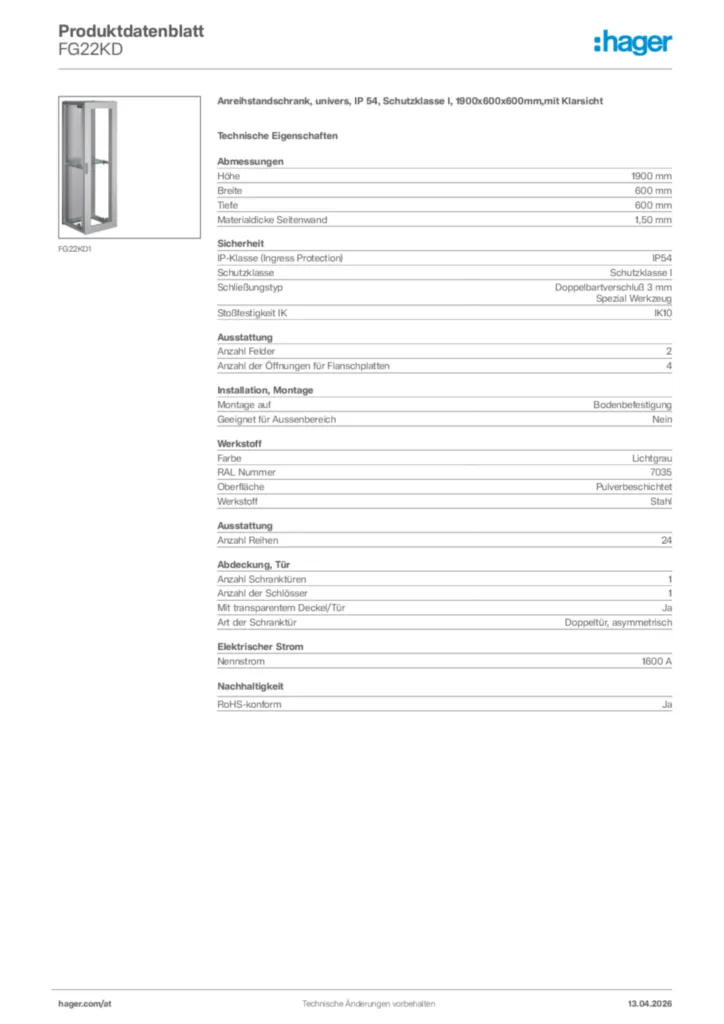 Bild Hager Produktdatenblatt FG22KD | Hager Deutschland