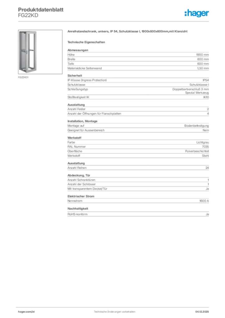Bild Hager Produktdatenblatt FG22KD | Hager Deutschland