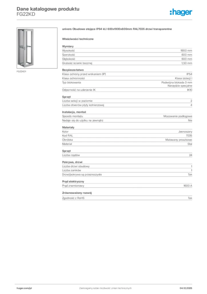 Zdjęcie Hager Dane katalogowe produktu FG22KD | Hager Polska