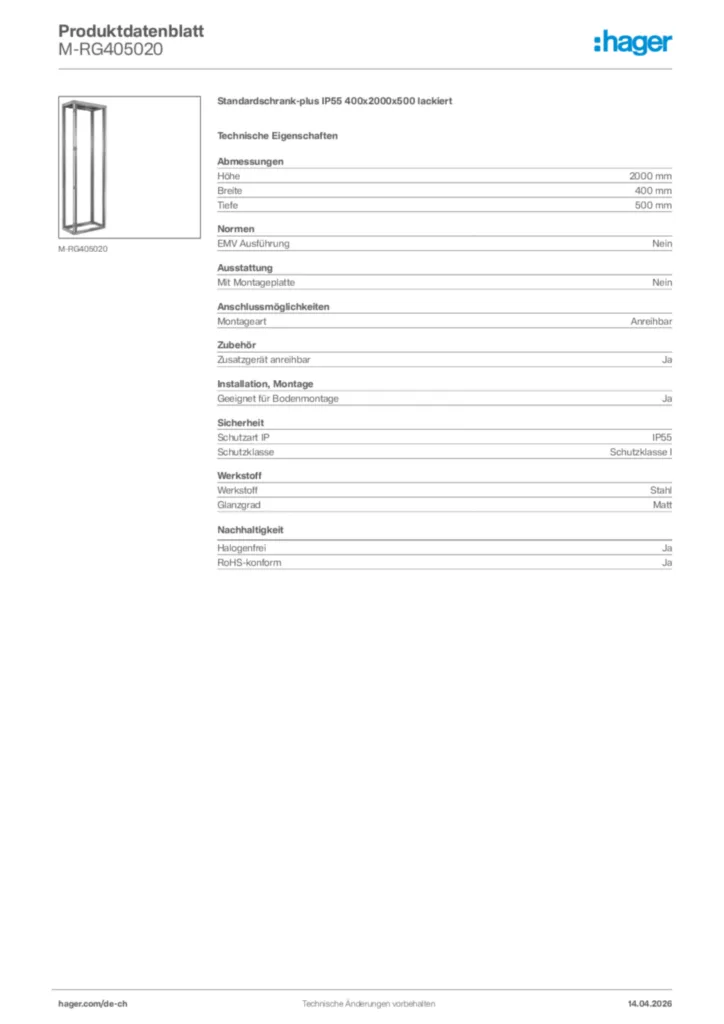 Bild Hager Produktdatenblatt M-RG405020 | Hager Schweiz