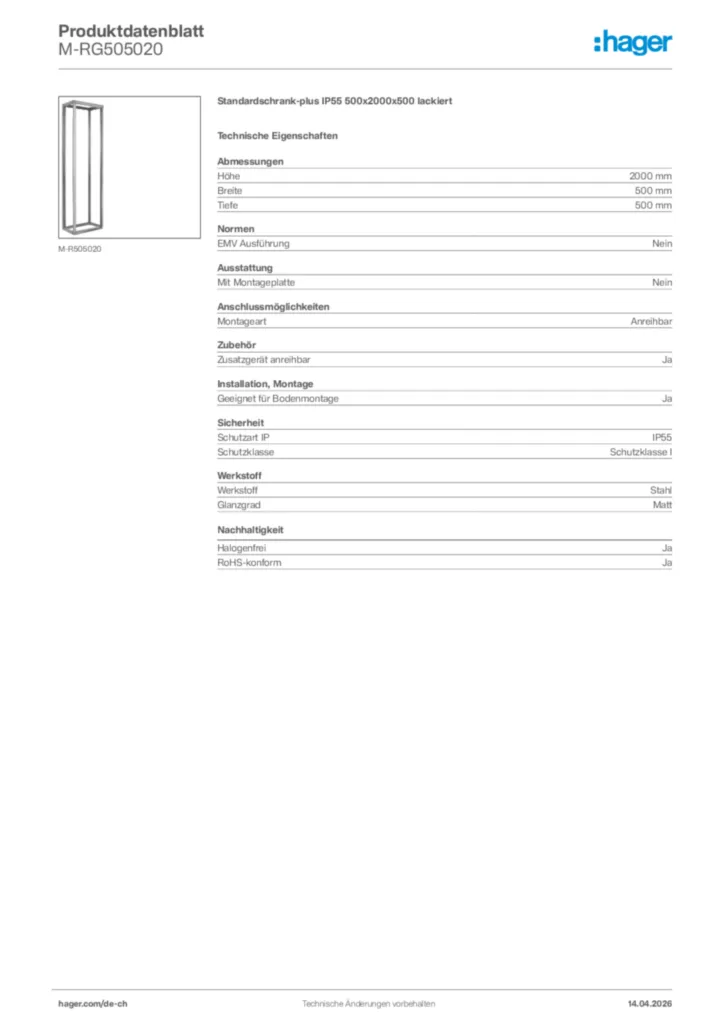 Bild Hager Produktdatenblatt M-RG505020 | Hager Schweiz