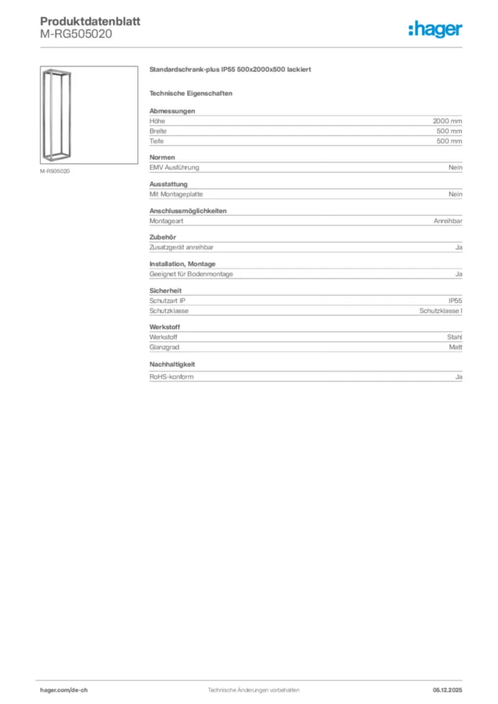 Bild Hager Produktdatenblatt M-RG505020 | Hager Schweiz