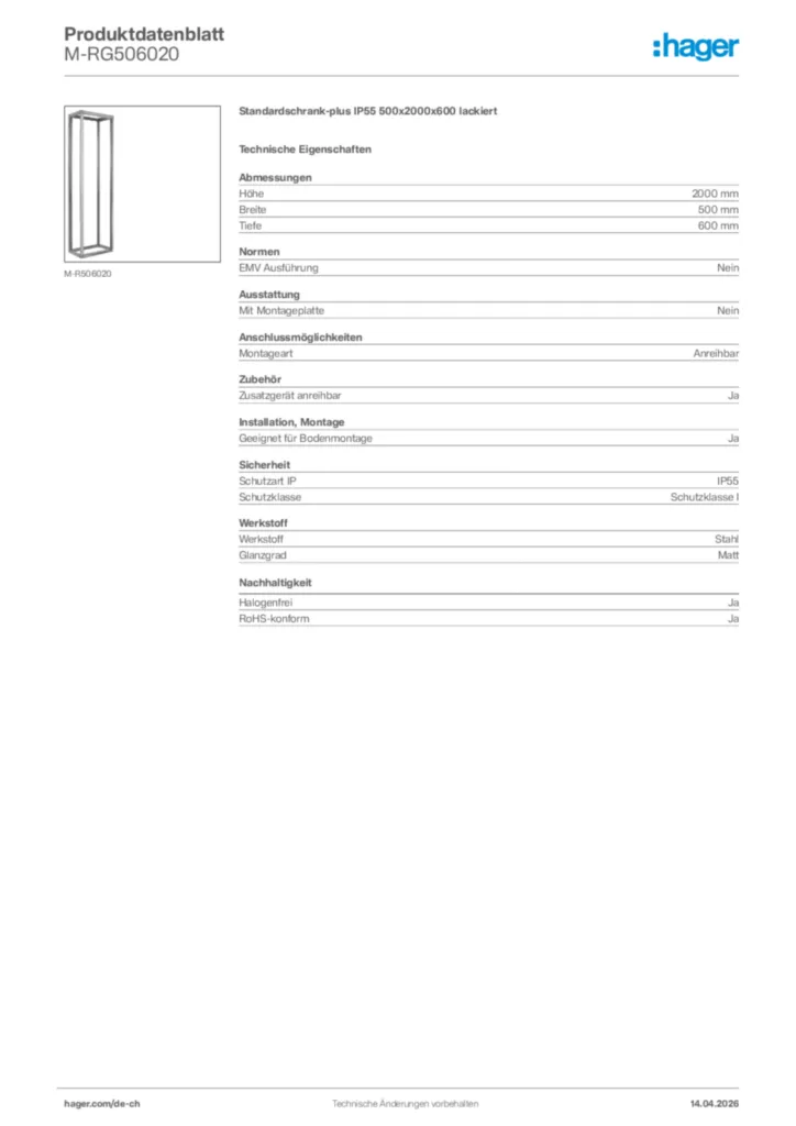 Bild Hager Produktdatenblatt M-RG506020 | Hager Schweiz