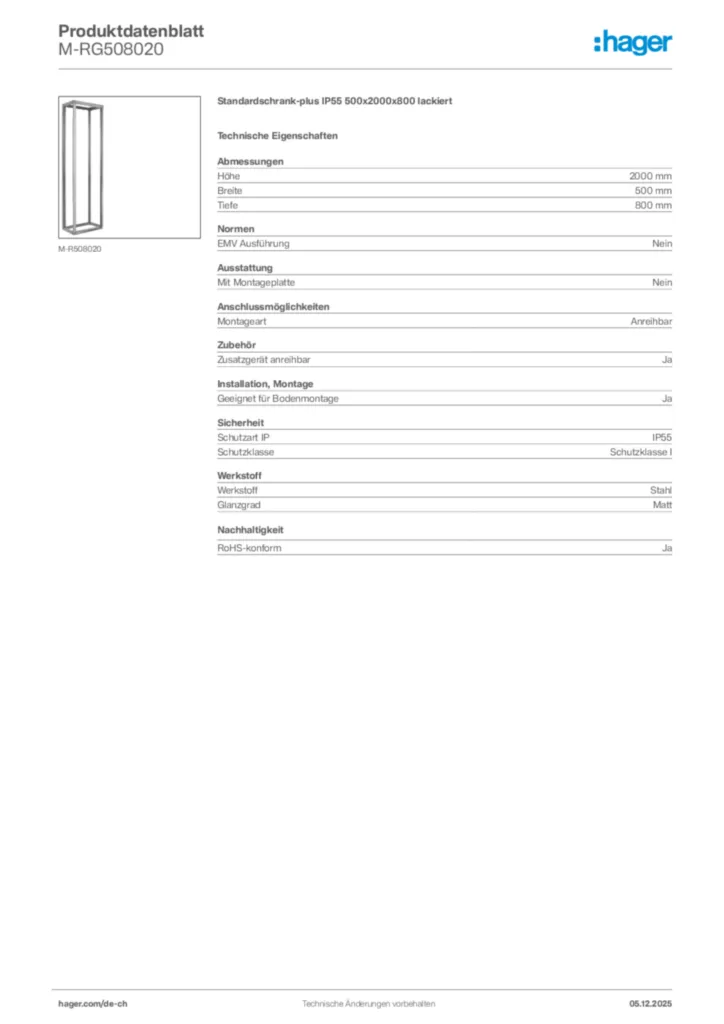 Bild Hager Produktdatenblatt M-RG508020 | Hager Schweiz