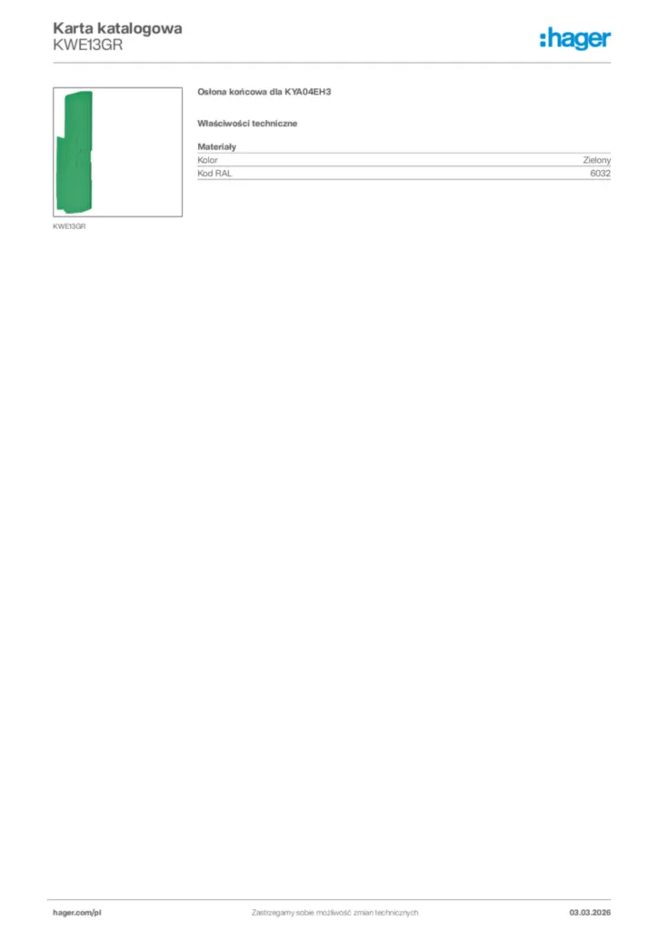 Zdjęcie Hager Karta katalogowa KWE13GR | Hager Polska