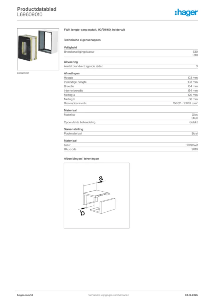 Afbeelding Hager Productdatablad L69609010 | Hager Nederland