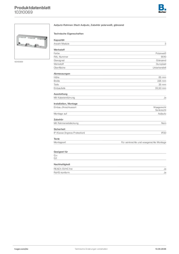 Bild Berker Produktdatenblatt 10310069 | Hager Deutschland