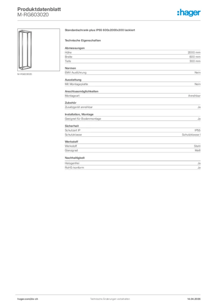 Bild Hager Produktdatenblatt M-RG603020 | Hager Schweiz